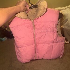 Pink and Tan Puffer Vest